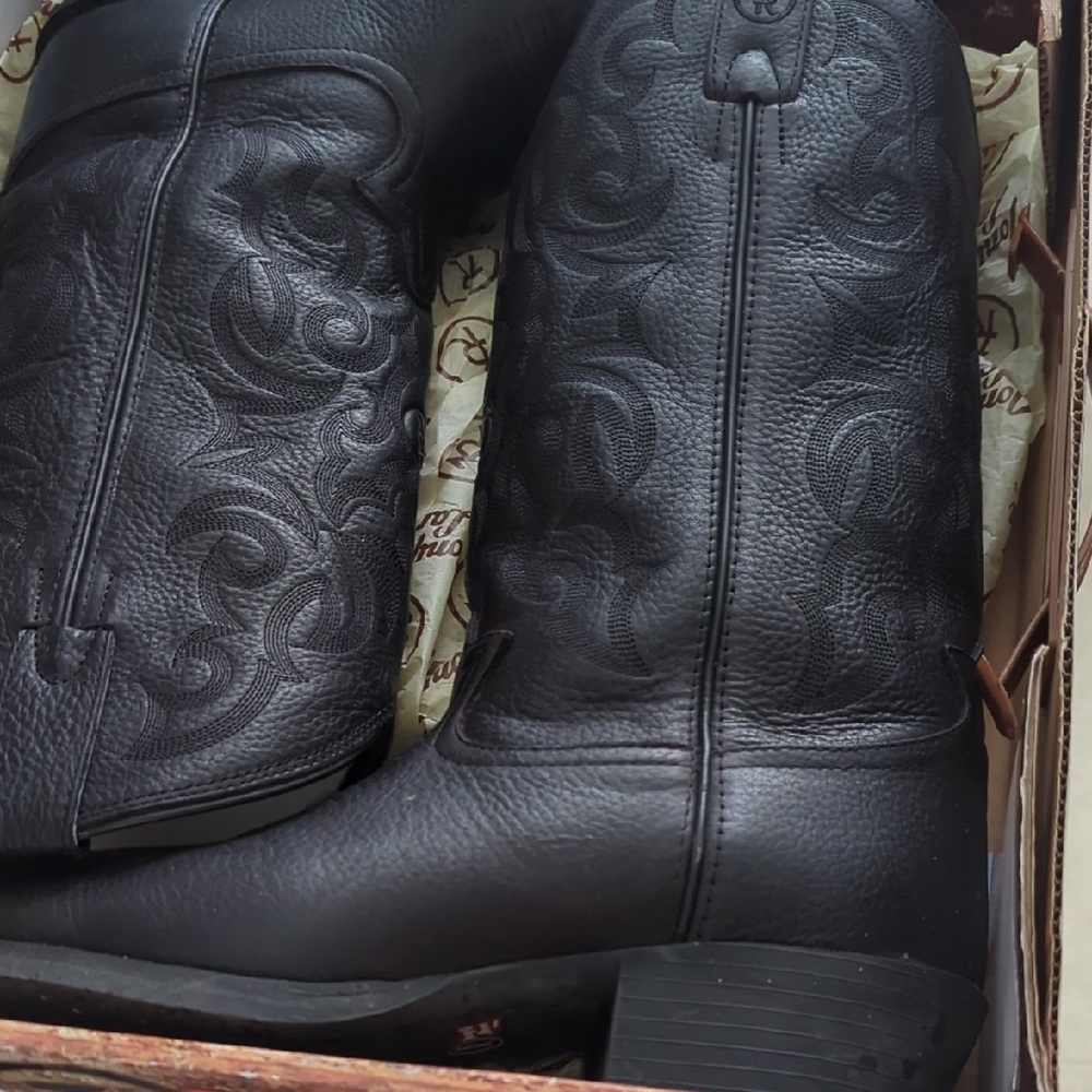 Tony Lama Mens 9D Deertan Black Vintage Leather Boots
